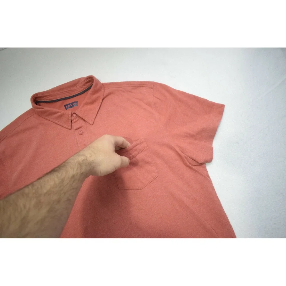 Levi's Polo Shirt Salmon Short Sleeve‎ Front Pocket Cotton Blend Mens Large
